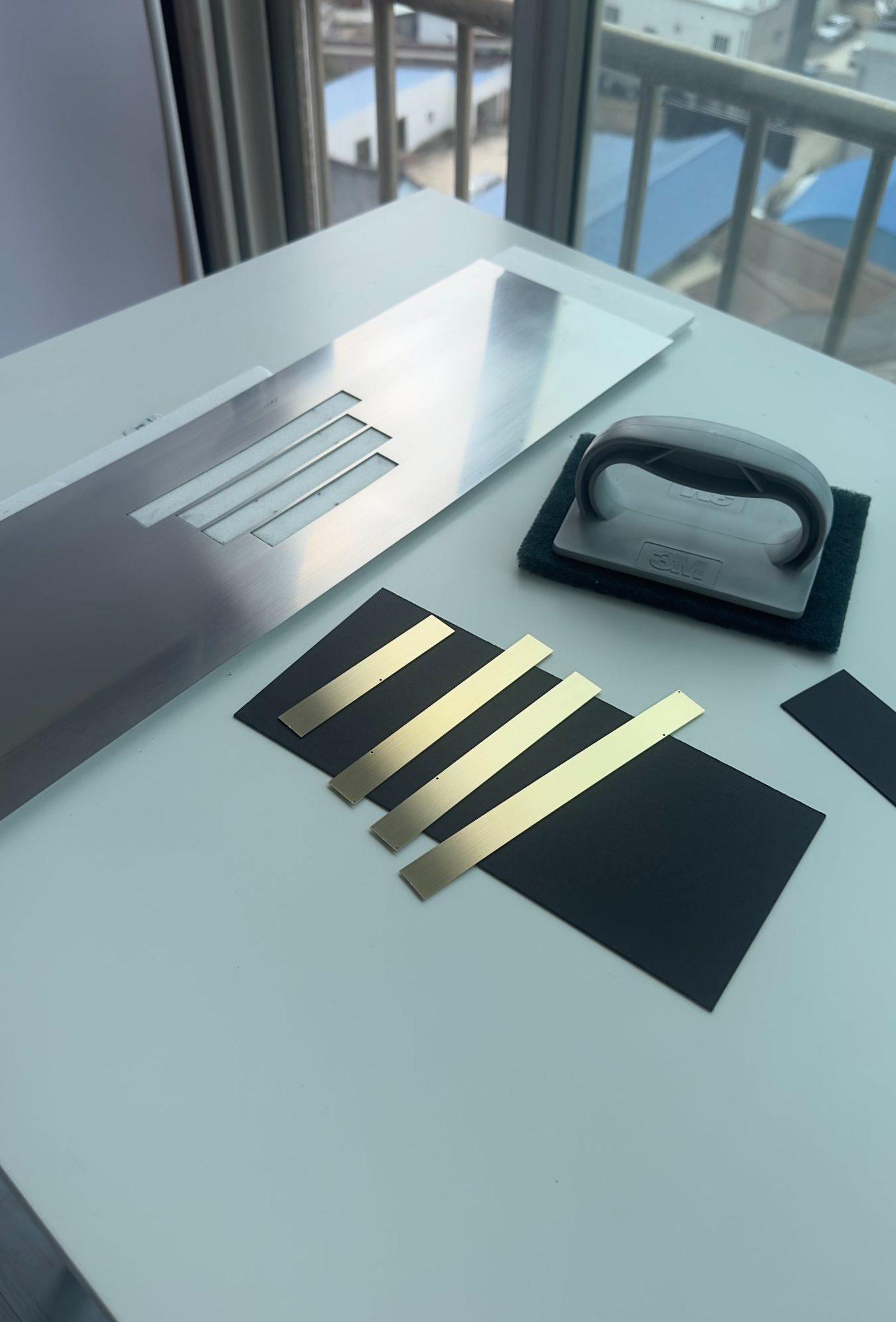 Process — aluminium jig and cut brass strips